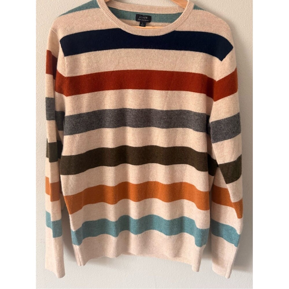J. Crew Multicolor Striped Crewneck Sweater - 100 cashmere size L EUC
